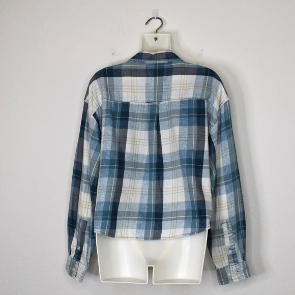 American Eagle Flannel Plaid Button Down Shirt Sz M Crop Oversized Preppy 90s - Picture 8 of 15